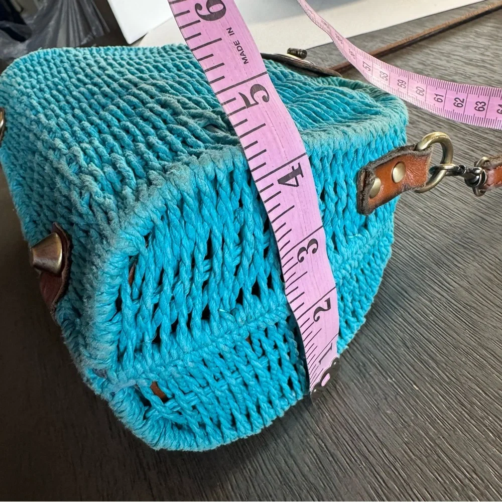Patricia Nash Bonella Crossbody Wicker Blue Purse Bag Leather Strap
